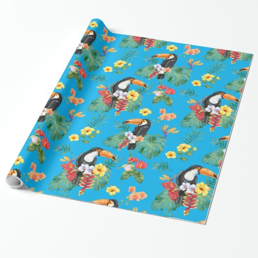 Papier Cadeau Toucan et fleurs tropicales (Déroulé)