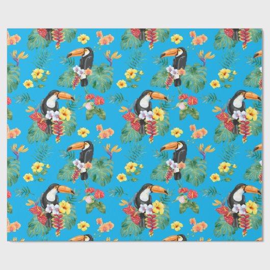 Papier Cadeau Toucan et fleurs tropicales (Plat)
