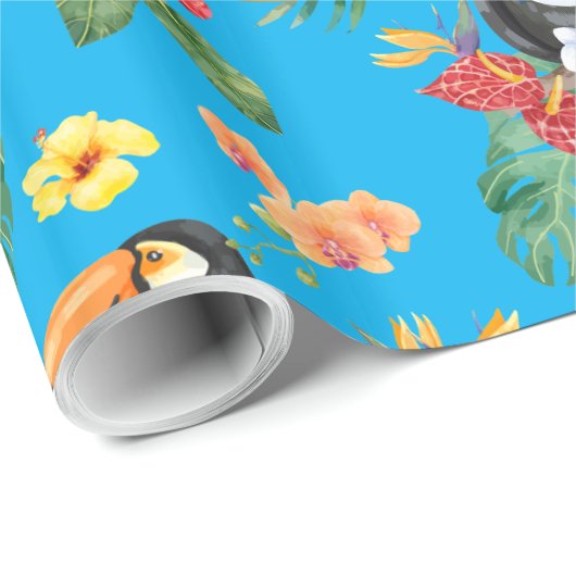 Papier Cadeau Toucan et fleurs tropicales (Coin rond)