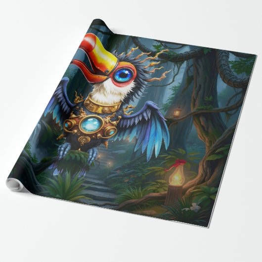 Papier Cadeau Toucan Steampunk au Clair de Lune. (Déroulé)