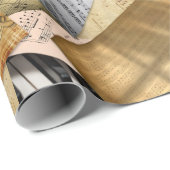 Papier Cadeau Touche de piano et musique de feuille (Coin rond)