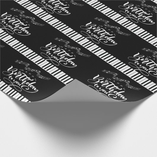 Papier Cadeau Touches de piano et notes musicales Noir Blanc Ann (Coin)
