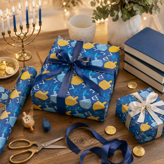 Papier Cadeau Toupie de Hanukkah agréable
