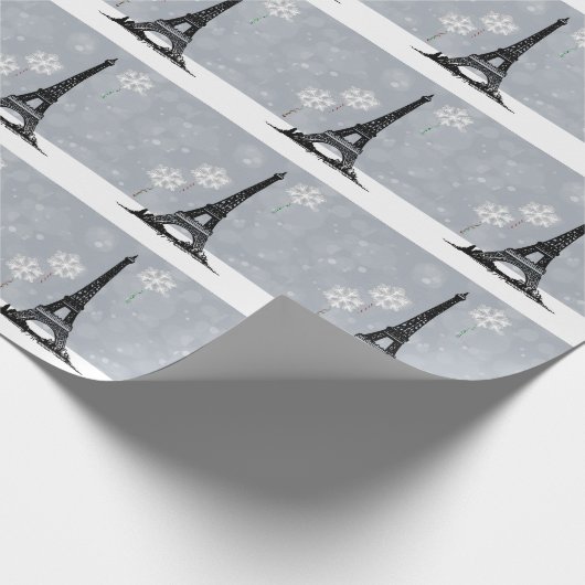 Papier Cadeau Tour Eiffel d'hiver, Balloirs à flocons de neige N (Coin)