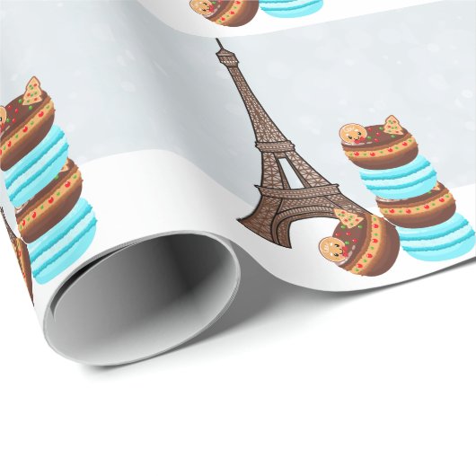 Papier Cadeau Tour Eiffel et Macarons d'hiver Noël (Coin rond)
