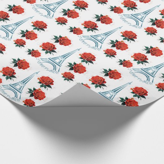 Papier Cadeau Tour Eiffel | Fleurs rouges (Coin)