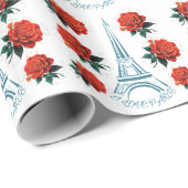 Papier Cadeau Tour Eiffel | Fleurs rouges (Coin rond)