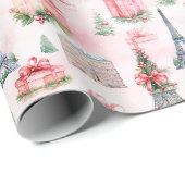 Papier Cadeau Tour Eiffel, Paris Chic French Pink Noël (Coin rond)