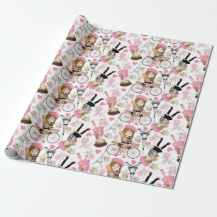 Papier Cadeau Tour Eiffel Parisienne Fleur Rose Cœur