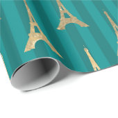 Papier Cadeau Tour Eiffel Turquoise et BGold (Coin rond)