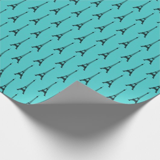 Papier Cadeau Tour Eiffel Turquoise et Noire (Coin)