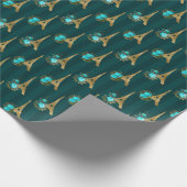 Papier Cadeau Tour Eiffel turquoise et noire Florale Paris (Coin)