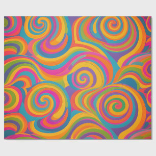 Papier Cadeau Tourbillon Arc-en-Ciel Abstrait Énergie Vibrante