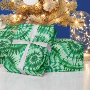 Papier Cadeau Tourbillons d'aquarelle verts et blancs