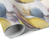 Papier Cadeau Tourbillons d'encre d'alcool, teinte jaune, abstra (Coin rond)