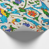 PAPIER CADEAU TOURBILLONS FLORAUX BLEUS DE LA RENAISSANCE FLOREN (Coin)