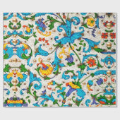 PAPIER CADEAU TOURBILLONS FLORAUX BLEUS DE LA RENAISSANCE FLOREN (Plat)