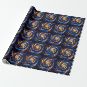 Papier Cadeau Tourbillons modernes abstraits bleu roi et or de l