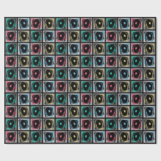 Papier Cadeau Tourne-disques d'art pop rétro (Plat)