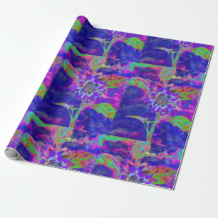 Papier Cadeau Tournesol bleu violet abstrait rétro funky
