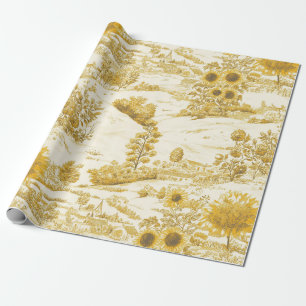 Papier Cadeau Tournesol Campagne Toile Jaune Vintage (5)