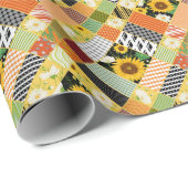 Papier Cadeau Tournesol Chamomile, Patchwork Aquarelle. (Coin rond)
