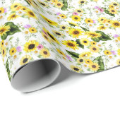 Papier Cadeau Tournesol d'aquarelle 7 (Coin rond)