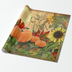 Papier Cadeau Tournesol d'automne de l'automne Citrouille