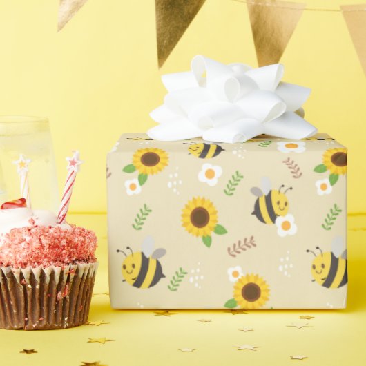 Papier Cadeau Tournesol et abeilles de miel doux (Fête d'anniversaire)
