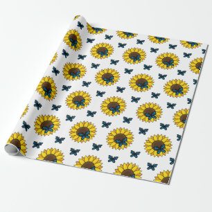 Papier Cadeau Tournesol et papillon bleu