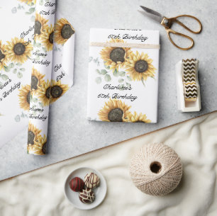 Papier Cadeau Tournesol floral Eucalyptus 60e anniversaire