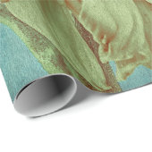 Papier Cadeau Tournesol géant Turquoise vert jaune antique Vinta (Coin rond)