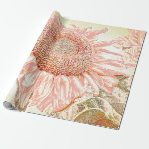Papier Cadeau Tournesol géant Vintage Pastel Pink Art Découpage