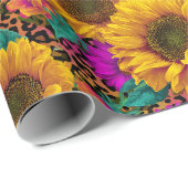Papier cadeau Tournesol gras et léopard (Coin rond)