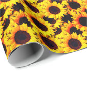 Papier Cadeau Tournesol Helianthus élégant floral (Coin rond)