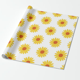 Papier Cadeau Tournesol Jaune Joli Rétro Y2K Motif