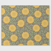 Papier Cadeau Tournesol Jaune Vert Gris Floral (Plat)