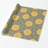 Papier Cadeau Tournesol Jaune Vert Gris Floral (Déroulé)