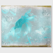 Papier Cadeau Tournesol Papillon Turquoise Argent Vintage Antiqu (Plat)