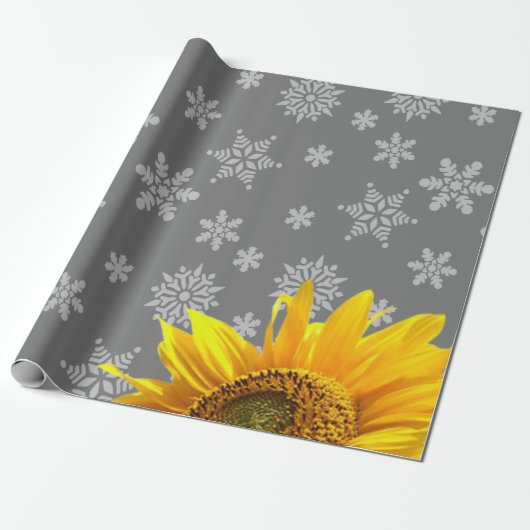 Papier Cadeau Tournesol Snowflakes Papier d'enveloppement de mat (Déroulé)