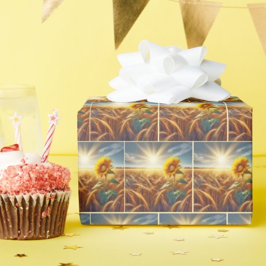 Papier Cadeau Tournesol Solitaire En Champ De Blé (Fête d'anniversaire)