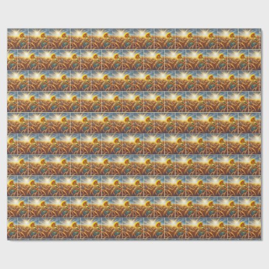 Papier Cadeau Tournesol Solitaire En Champ De Blé (Plat)