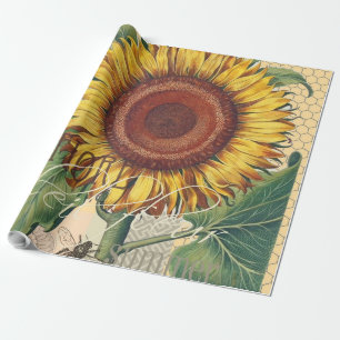 Papier Cadeau Tournesol Vintage Damas Fleur Art