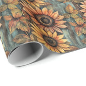 Papier Cadeau Tournesols Automne Feuilles Médias Mixtes (Coin rond)