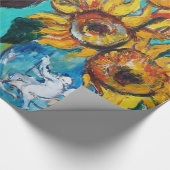 PAPIER CADEAU TOURNESOLS AVEC CHAT NOIR EN TURQUOISE BLEU (Coin)