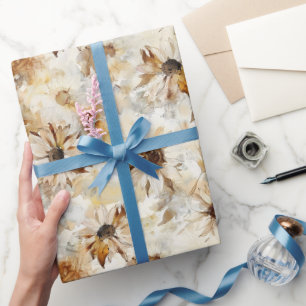 Papier Cadeau Tournesols blancs Anniversaire