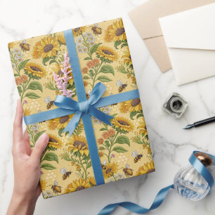 Papier Cadeau Tournesols et abeilles 