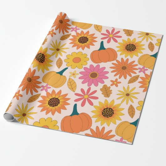 Papier Cadeau Tournesols et Citrouille Motif d'automne (Déroulé)