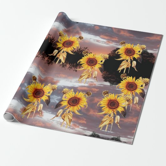 PAPIER CADEAU TOURNESOLS ET COUCHER DE SOLEIL D'ÉTÉ (Déroulé)