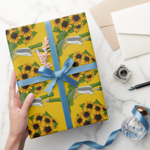 Papier Cadeau Tournesols et outils-jardins-